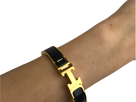 Hermès Black & Gold  H  Click Cuff Bracelet Online Hot Sale