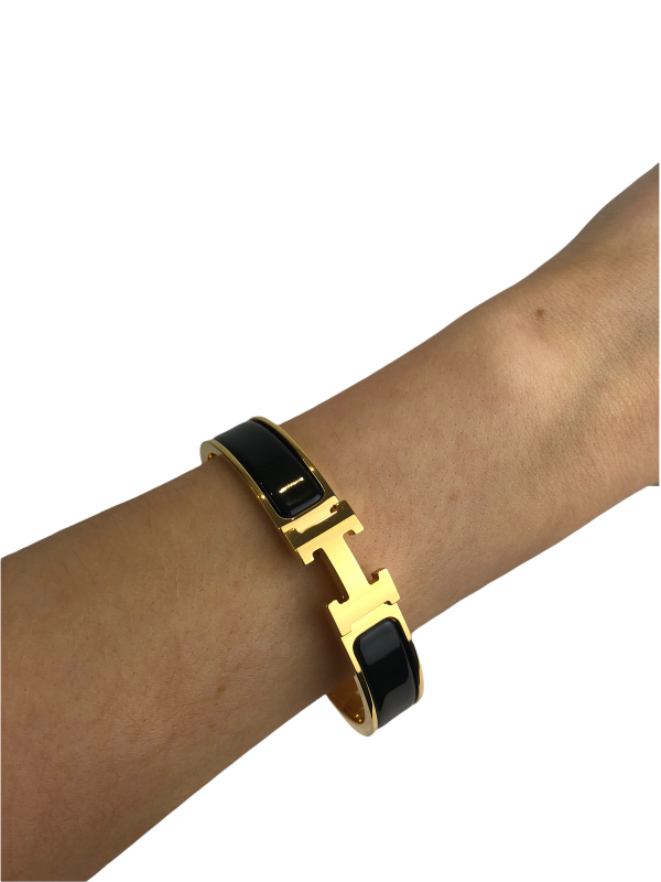 Hermès Black & Gold  H  Click Cuff Bracelet Online Hot Sale