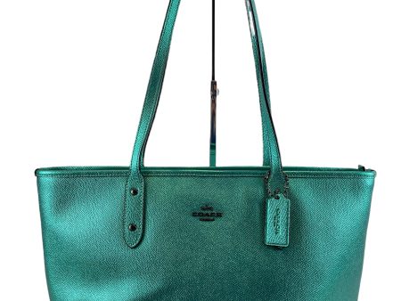 Coach Metallic Green Leather Tote Hot on Sale