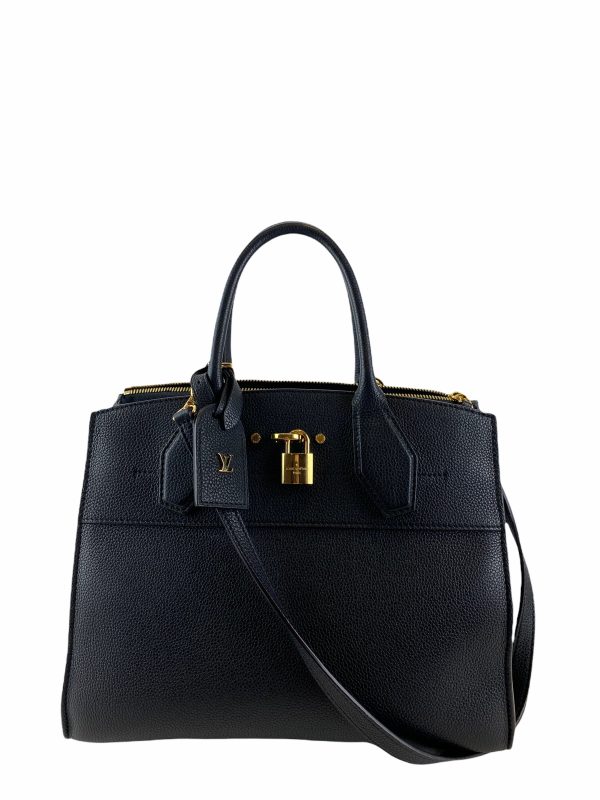 Louis Vuitton Black Leather ‘City Steamer’ Tote For Sale