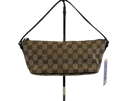 Gucci GG Monogram Canvas & Brown Leather Pochette For Discount