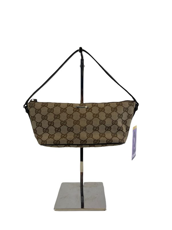 Gucci GG Monogram Canvas & Brown Leather Pochette For Discount