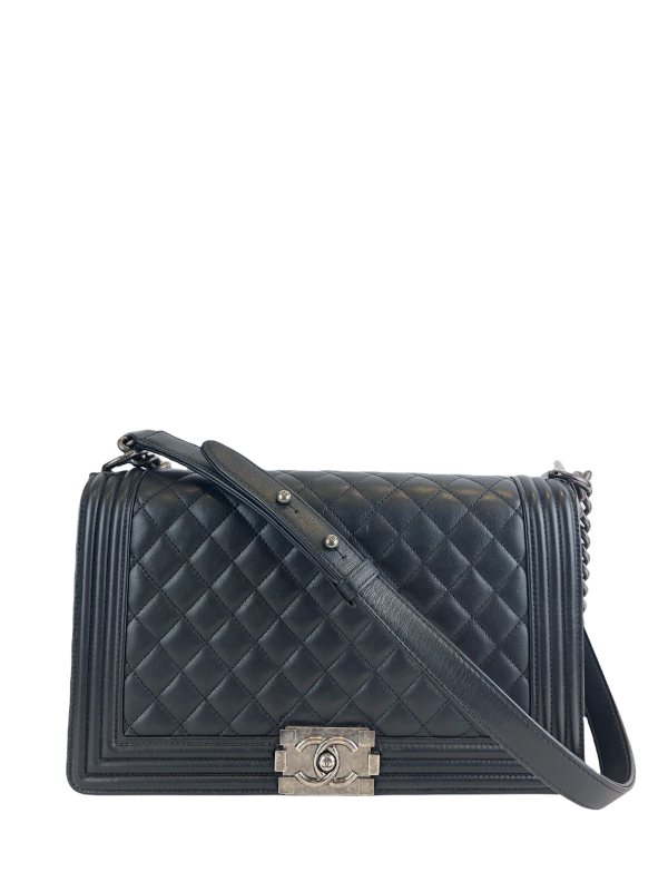 Chanel Black Calf Skin ‘Boy Bag’ Chain Crossbody Bag Online Sale