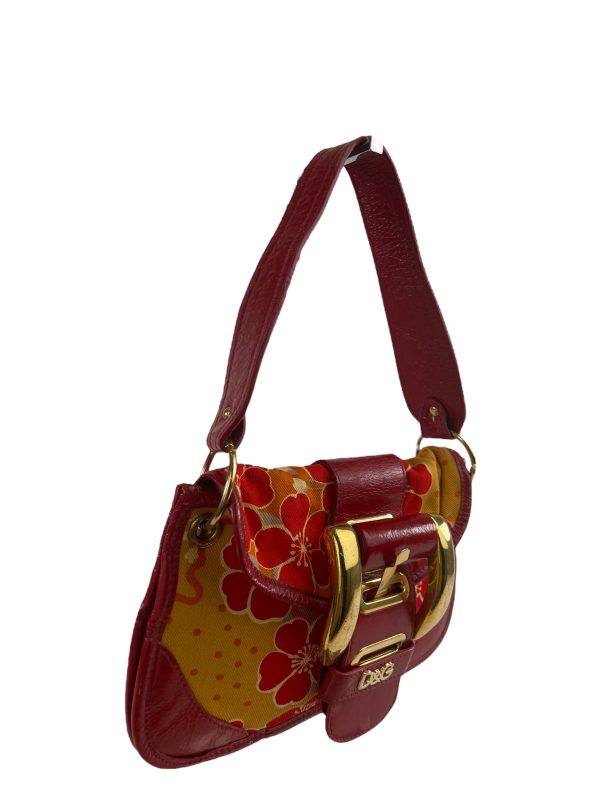 Dolce & Gabbana Small Vintage Red Leather & Floral Fabric Shoulder Bag Online Hot Sale