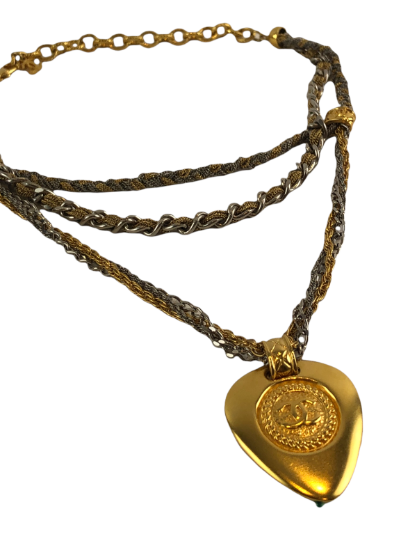 Chanel Silver & Goldtone Multi Chain Heart Pendant Necklace Sale