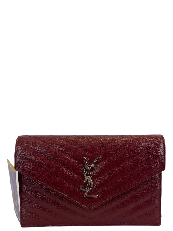 Saint Laurent Red Chevron Quilted Leather “Wallet on Chain” Crossbody Cheap