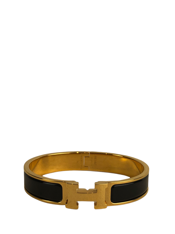 Hermès Black & Gold  H  Click Cuff Bracelet Online Hot Sale