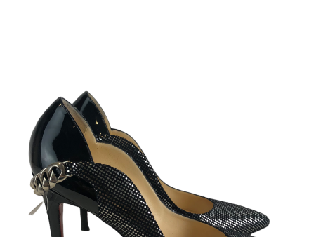 Christan Louboutin Black Sparkle w  Chain Heels - UK 7 Supply