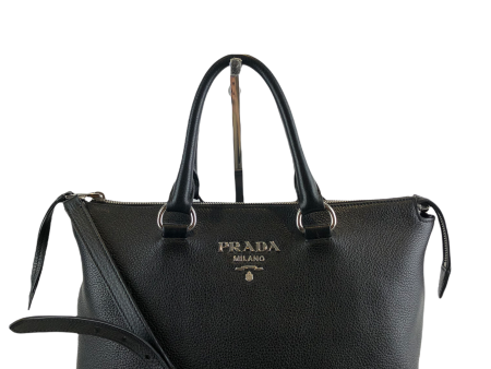 Prada Black Leather ‘Convertable Zip Vitello Phenix’ Tote For Sale