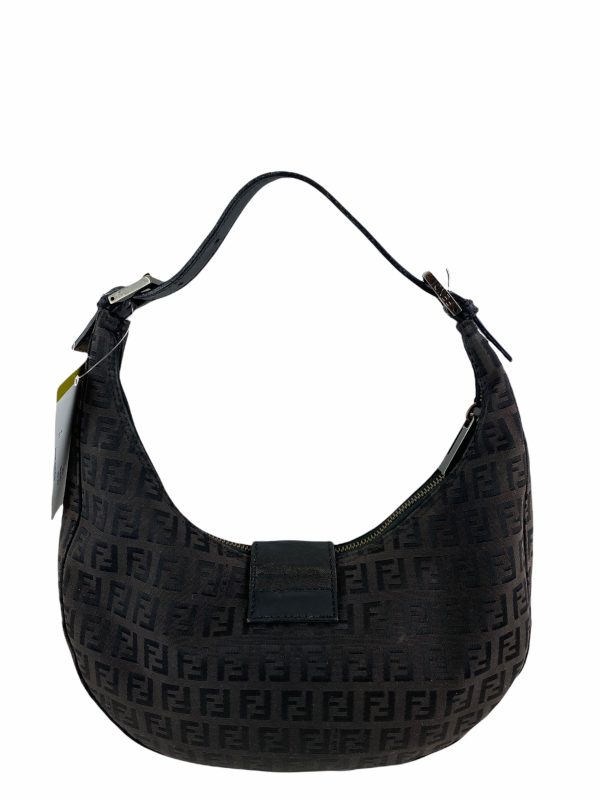 Fendi Black Brown Zucca Monogram Canvas Croissant Bag on Sale