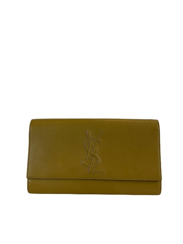 Saint Laurent Beige Leather Monogram Clutch Hot on Sale