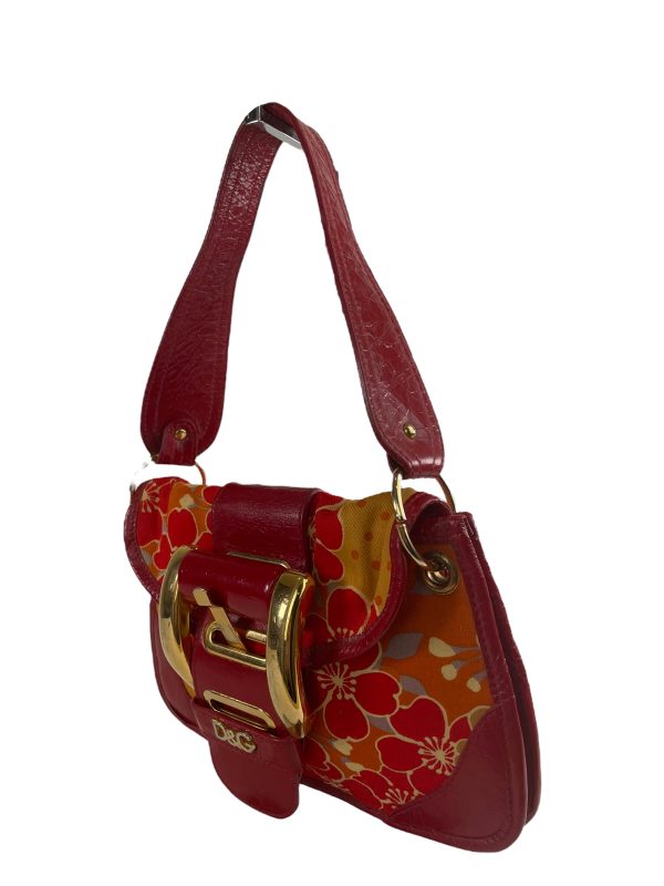 Dolce & Gabbana Small Vintage Red Leather & Floral Fabric Shoulder Bag Online Hot Sale