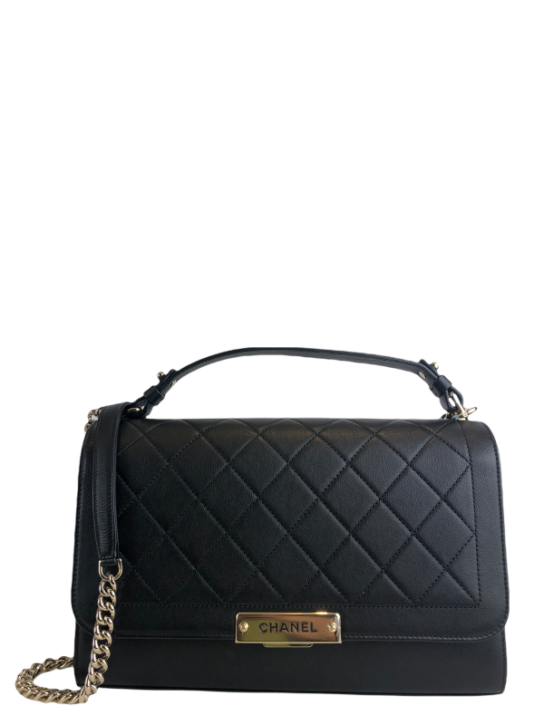 Chanel Quilted Black Calfskin Leather “Lable Click” Flap Online Sale