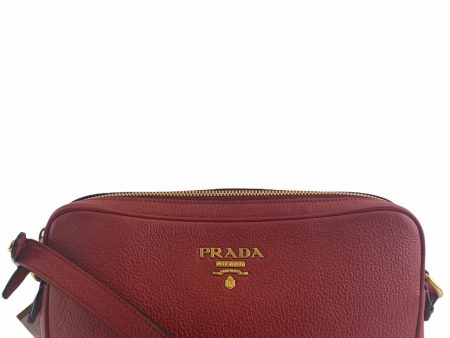 Prada  Vitello Daino  Red Leather Double Zip  Camera Bag  Hot on Sale