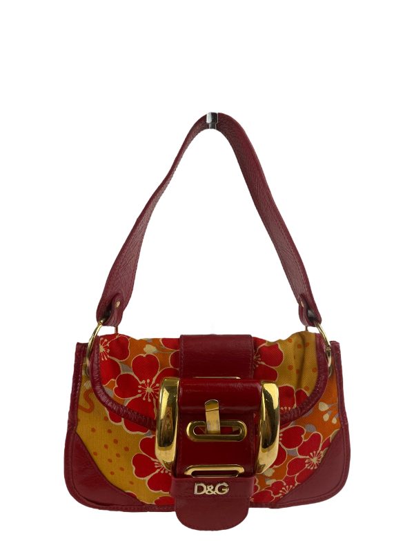 Dolce & Gabbana Small Vintage Red Leather & Floral Fabric Shoulder Bag Online Hot Sale