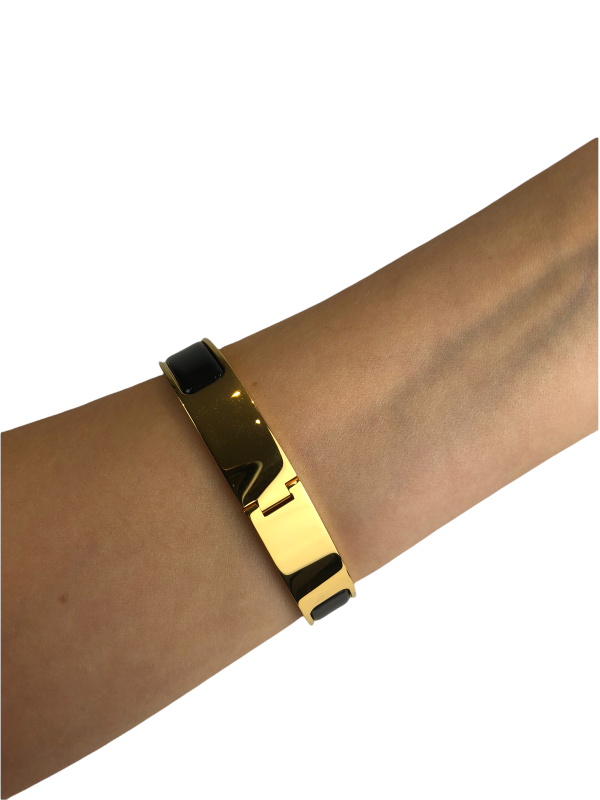 Hermès Black & Gold  H  Click Cuff Bracelet Online Hot Sale