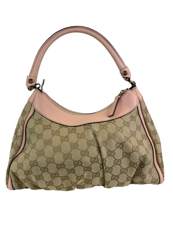 Gucci Monogram Canvas & Pink Leather Hobo For Sale