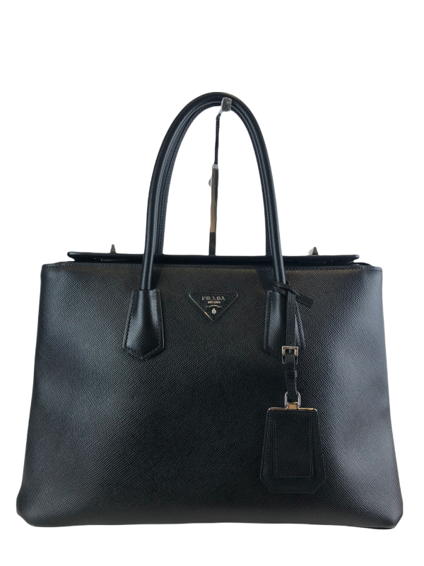 Prada Black Saffiano Leather  Turnlock Cuir Twin  Tote For Cheap