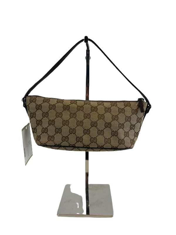 Gucci GG Monogram Canvas & Brown Leather Pochette For Discount