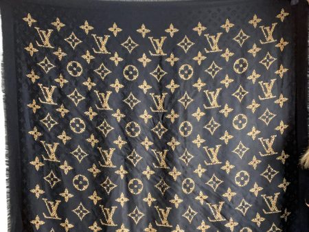 Louis Vuitton Black & Leopard Print Large Monogram Wool & Silk Scarf Cheap