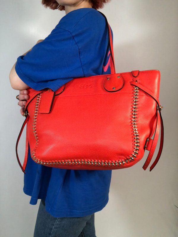 Coach Red Leather Tote Hot on Sale