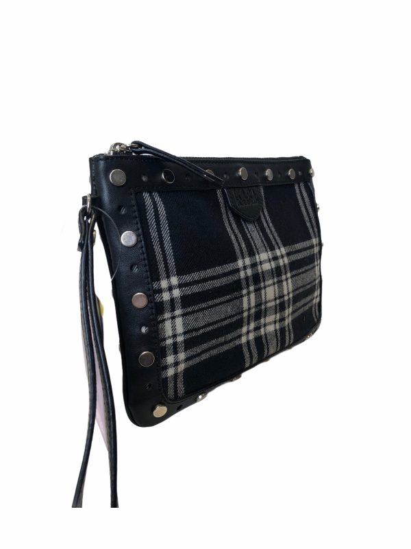 Karl Lagerfeld Checkered Fabric & Black Leather Clutch For Sale