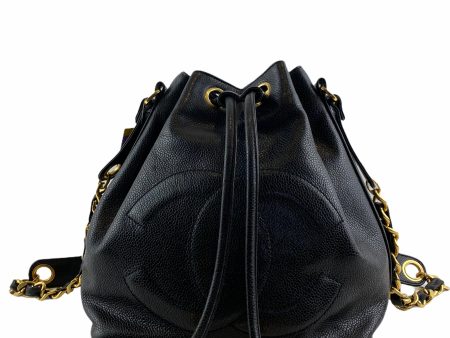 Chanel Vintage Black Leather Bucket Bag (1991-1994) on Sale