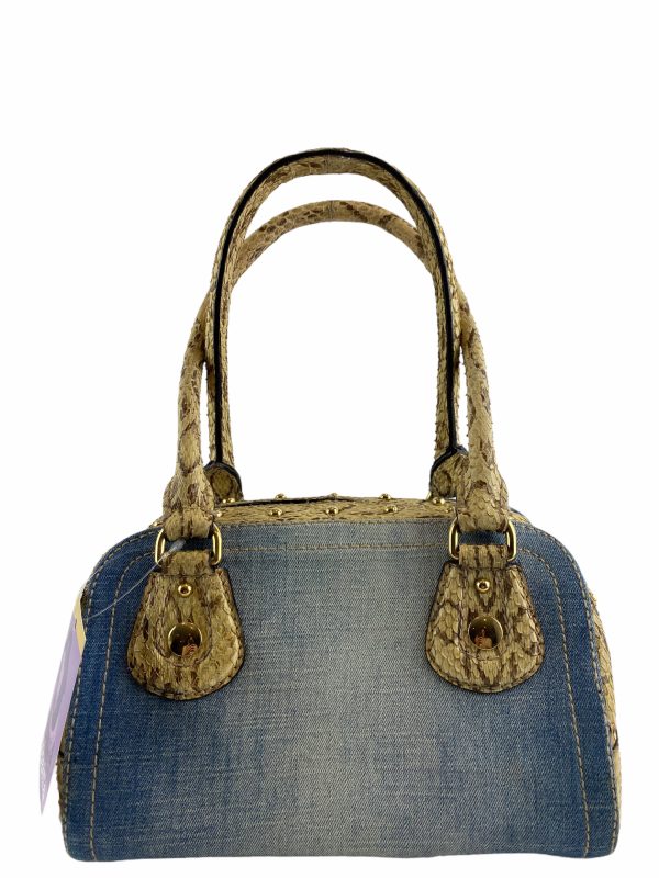 Dolce and Gabbana Denim and Snakeprint Shoulder Bag Supply