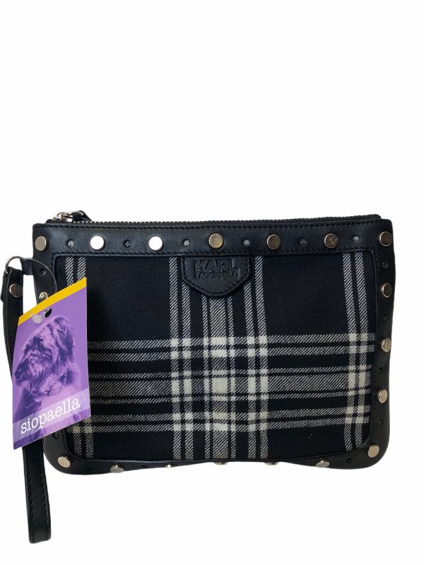 Karl Lagerfeld Checkered Fabric & Black Leather Clutch For Sale