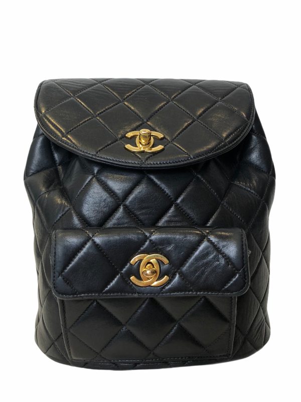 Chanel Vintage Black Lambskin Leather Backpack with Goldtone Hardware Sale