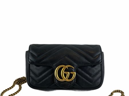 Gucci Black matelassé chevron Leather Super Mini GG Marmont Chain Crossbody Online now