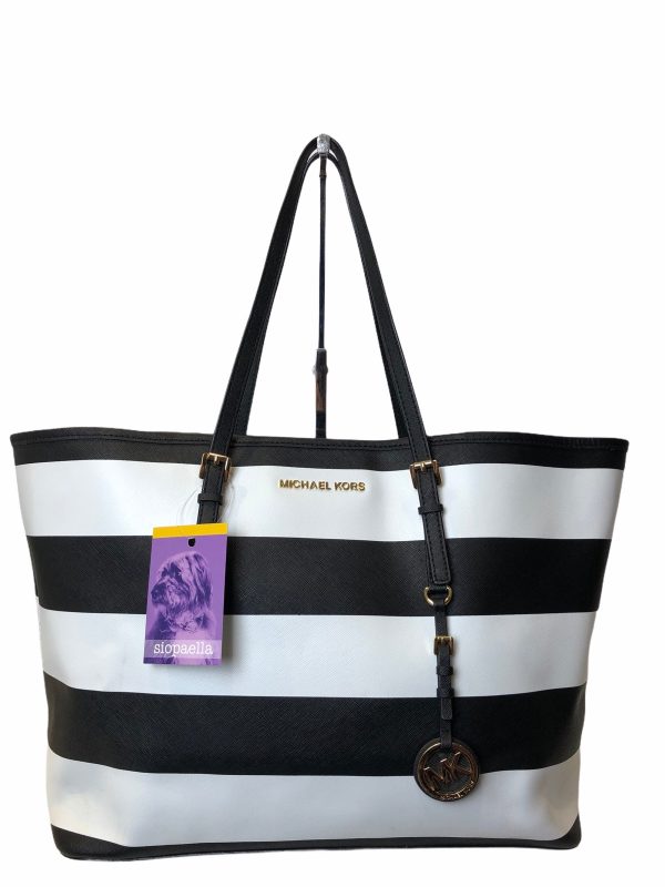 Michael Kors Monochrome Leather Large Jet Set Tote Hot on Sale