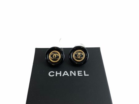 Chanel Black & Gold CC Stud Earrings Cheap