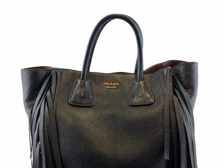 Prada Black Cervo Leather ‘Side Fringe’ Tote For Cheap