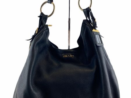 Prada Black Cervo Leather “Zipper Hobo” Tote For Cheap