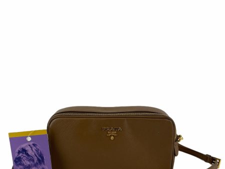 Prada Brown Saffiano Leather Mini Crossbody For Sale