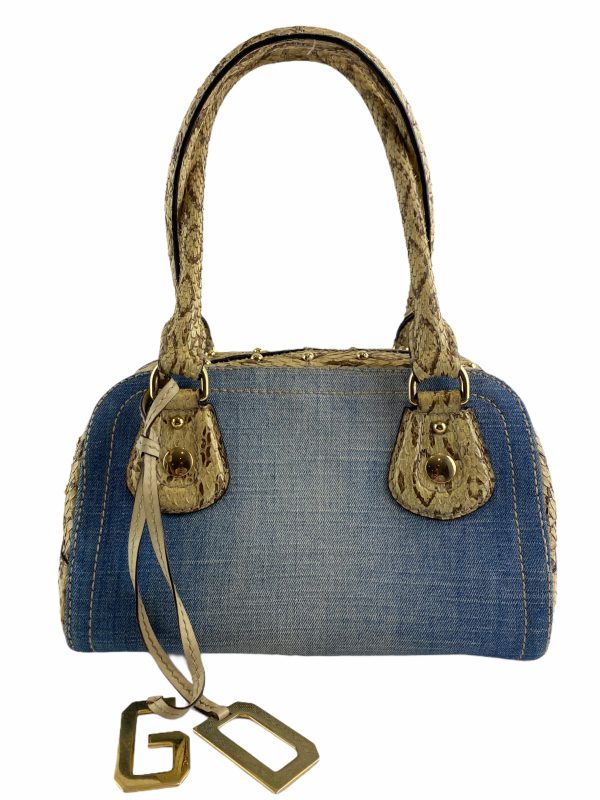 Dolce and Gabbana Denim and Snakeprint Shoulder Bag Supply