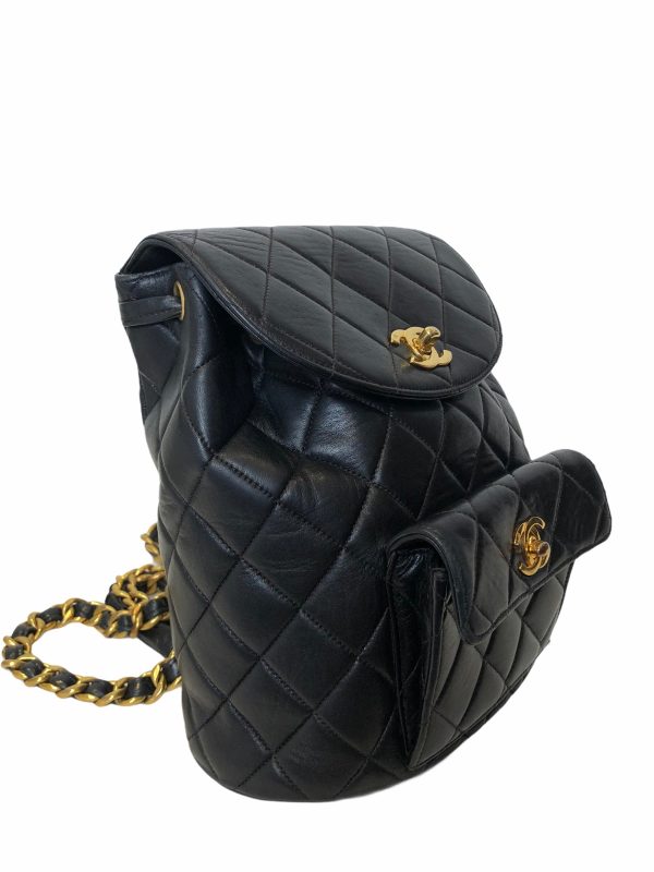 Chanel Vintage Black Lambskin Leather Backpack with Goldtone Hardware Sale