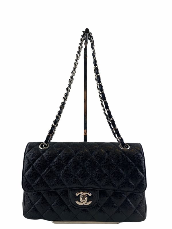 Chanel Small Black Quilted Caviar Leather Double Flap For Sale