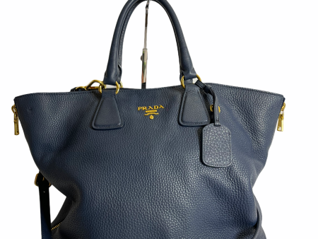 Prada Blue Leather Large Tote with detachable strap - As seen on instagram 10 03 21 Online now