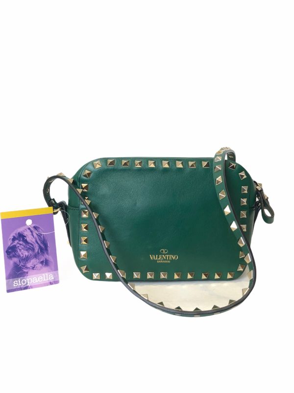 Valentino Forrest Green Leather & Rockstud Crossbody with Goldtone Hardware- As Seen on Instagram 9 12 20 Sale