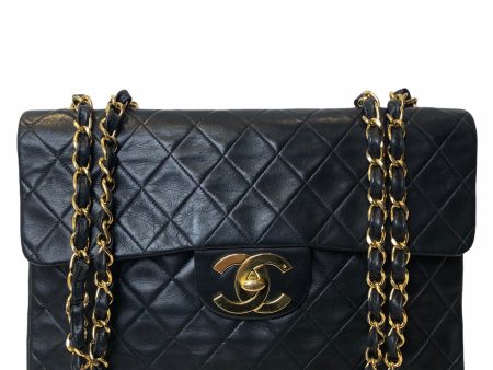 Chanel Vintage Black Lambskin Leather Maxi Single Flap with Goldtone Hardware Fashion